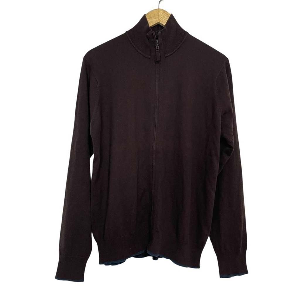 Lafayette Homme Zip up Sweater Mens Large Brown Wool Cotton